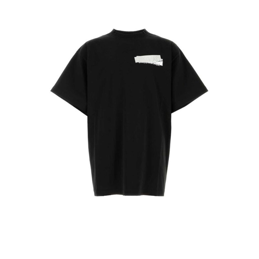 Balenciaga Men Black Cotton Oversize T-Shirt